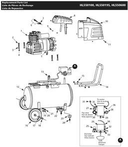 Hl550100, Hl550195, Hl550600 Tank Parts Diagram and Parts List for HL550600  Campbell Hausfeld Compressor